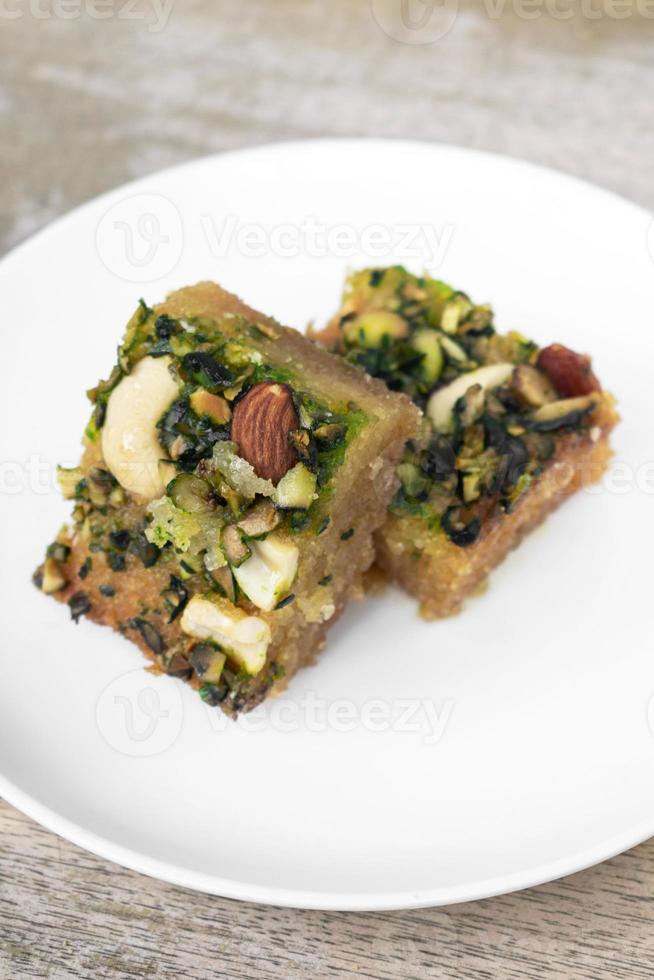 Fresh homemade Baklava middle eastern sweet dessert food pastry cakes photo