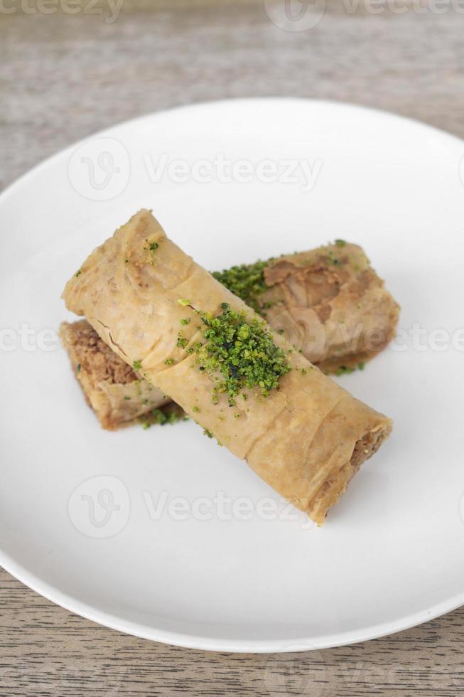 Fresh homemade Baklava middle eastern sweet dessert food pastry cakes photo