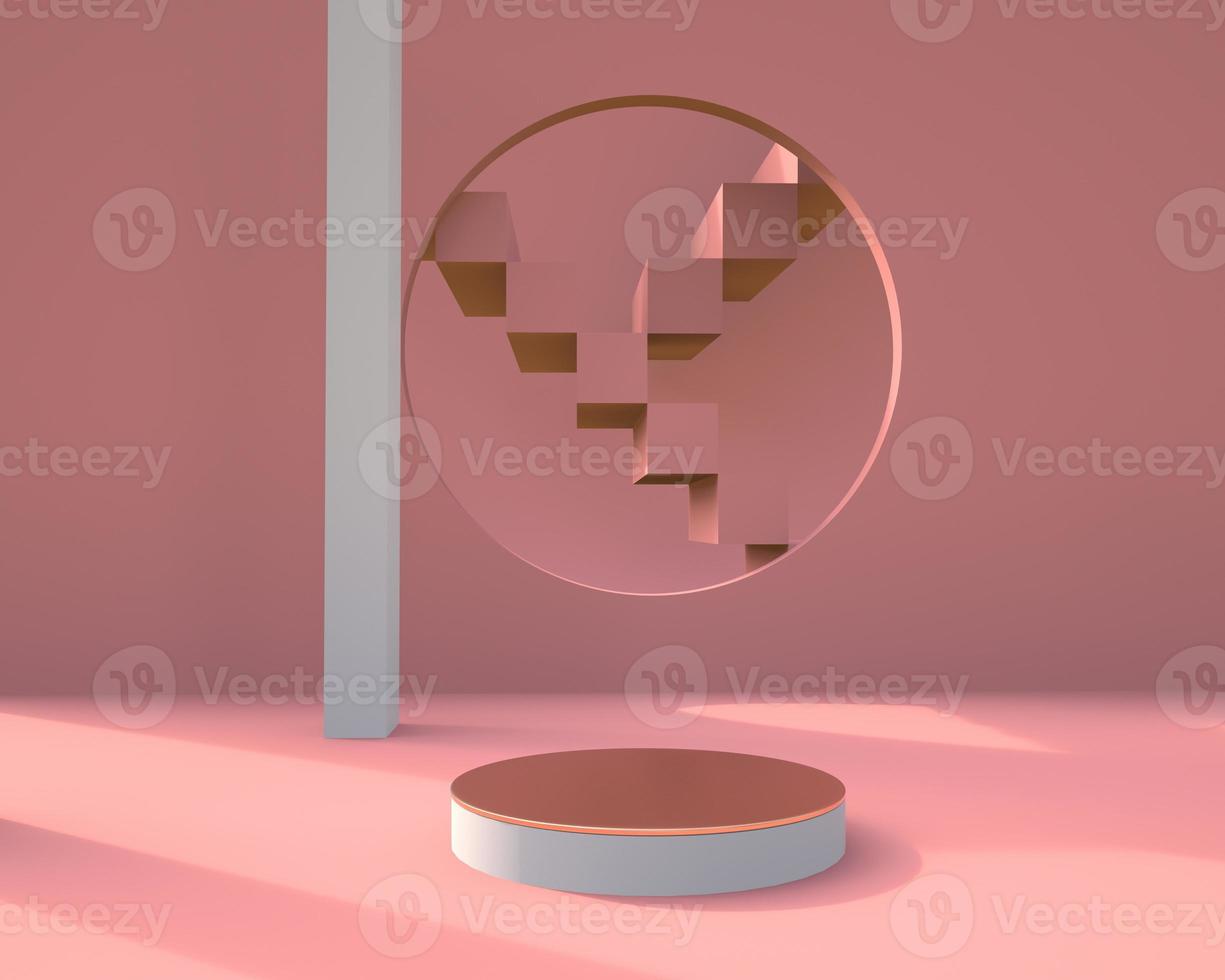 Minimal scene with geometrical forms, podiums in cream background with shadows. Scene to show cosmetic product, Showcase, shopfront, display case. 3d photo