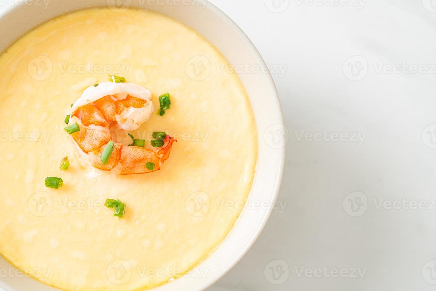 Steamed egg with shrimp and spring onions photo