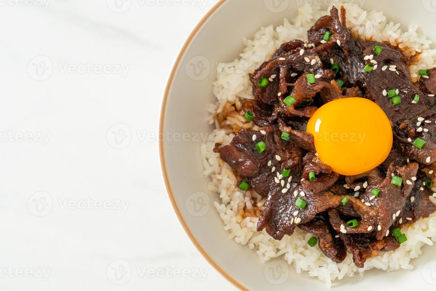 Rice with Soy-Flavoured Pork or Japanese Pork Donburi photo