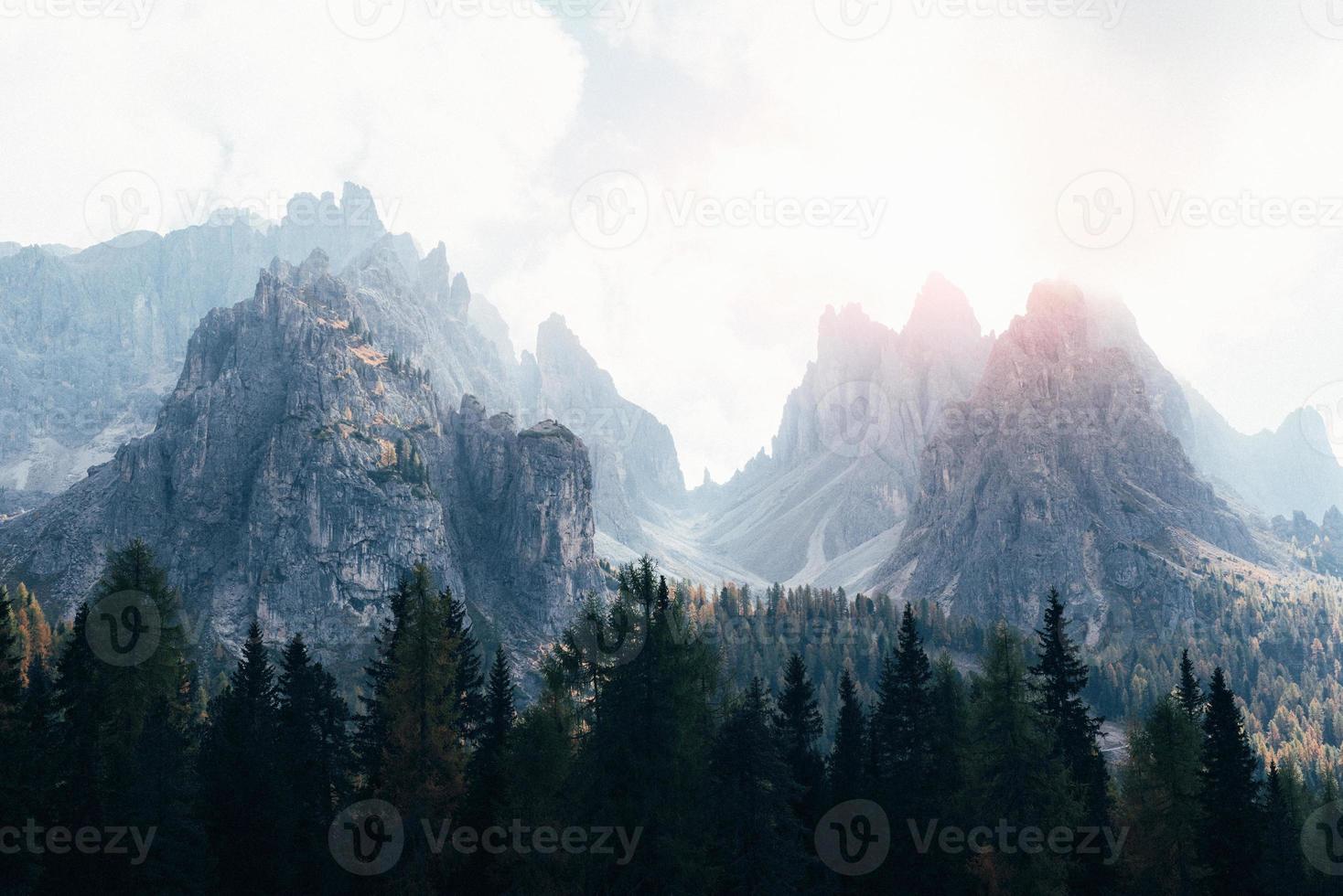 Beautiful majestic landscape. Gorgeous mountains at daytime with woods photo