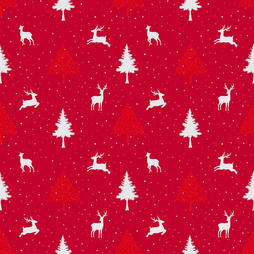 Winter holiday seamless pattern with deer family on red backgound vector