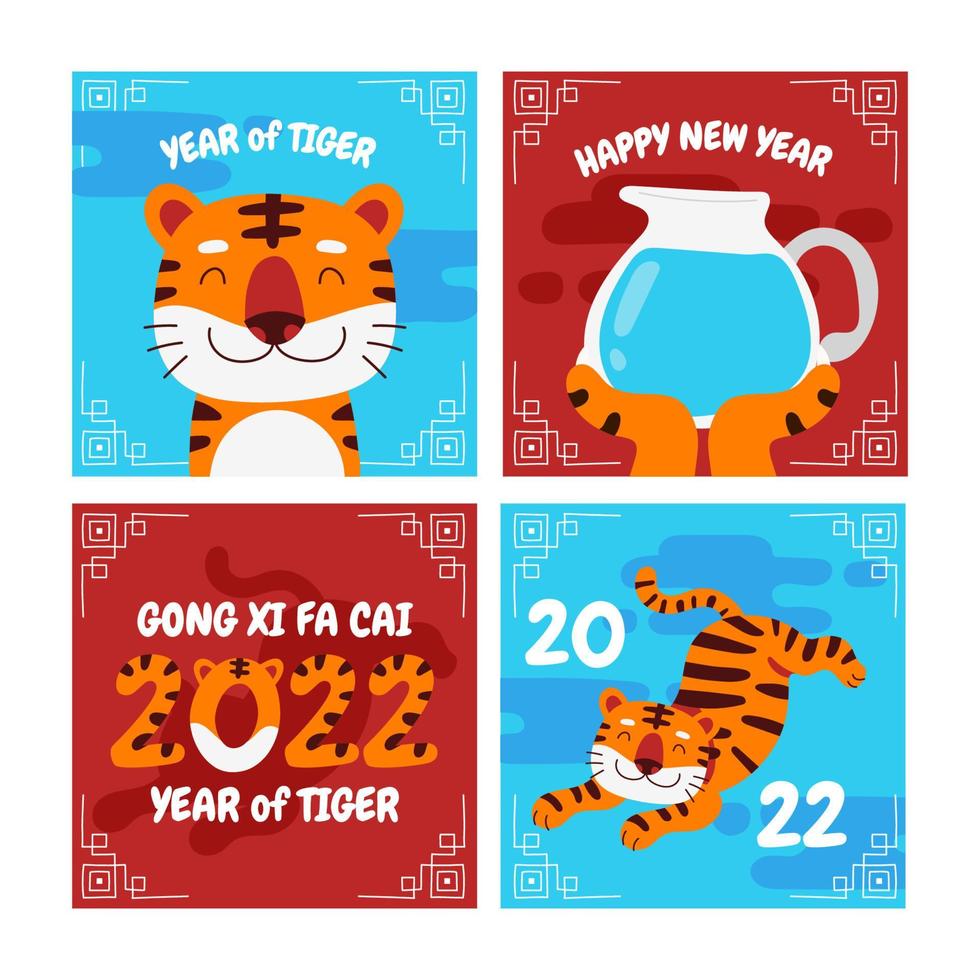 Year of Tiger Social Media Post Set vector
