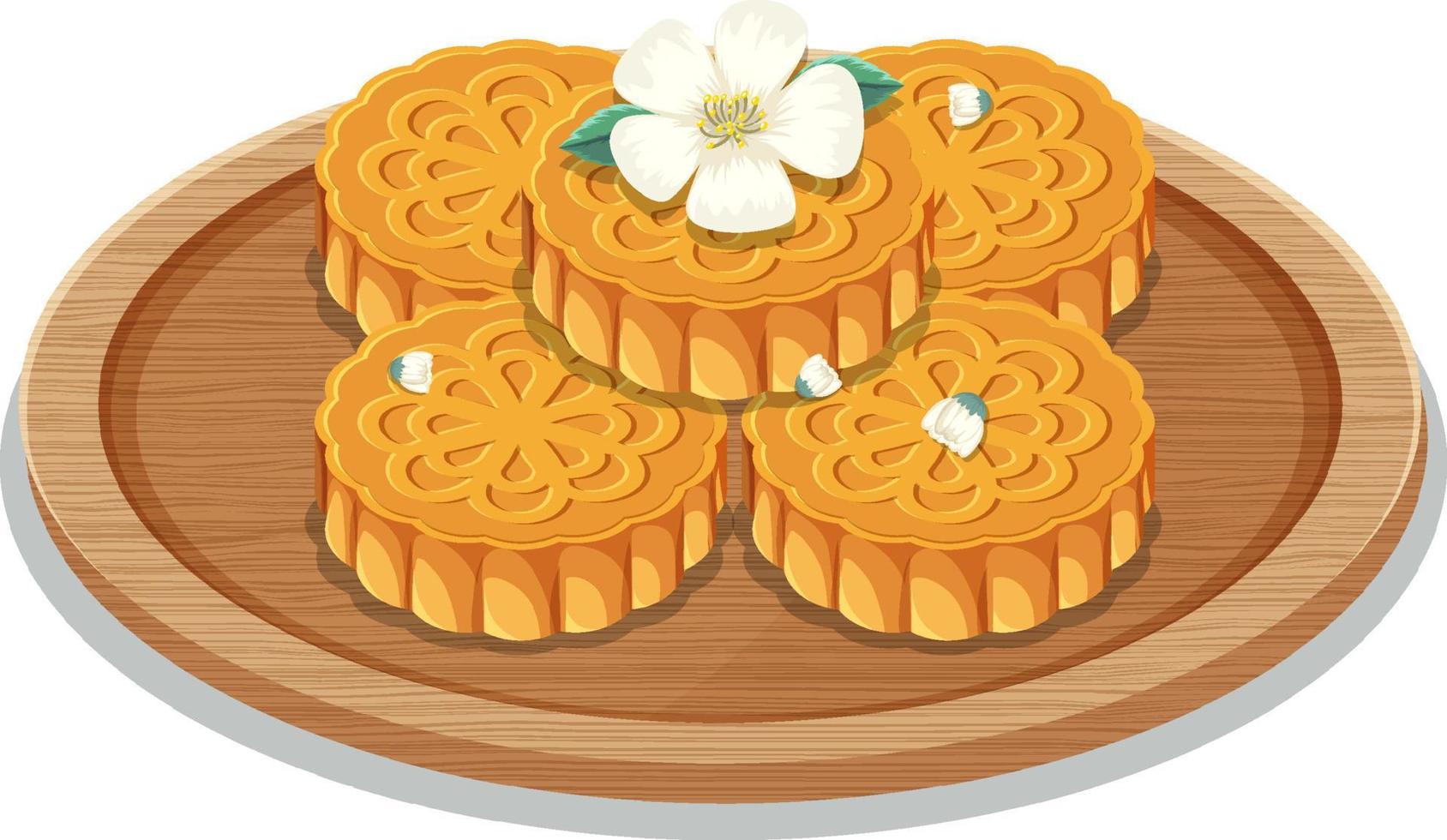 Pile of moon cakes on wooden plate vector