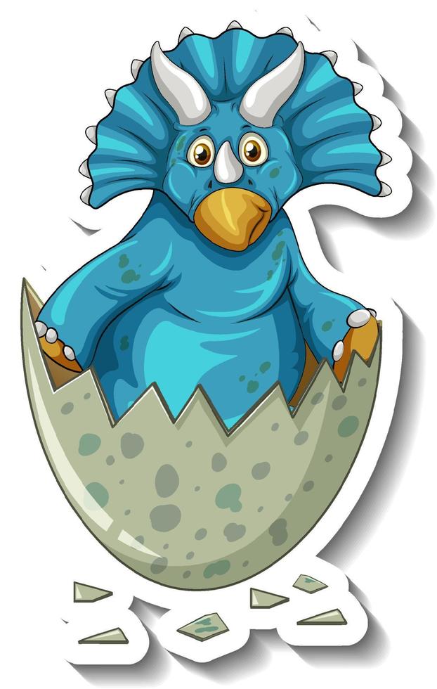 Triceratops dinosaur hatching from an egg cartoon character sticker vector