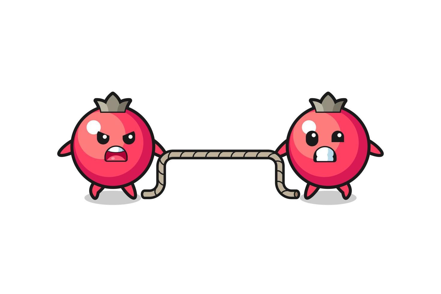 cute cranberry character is playing tug of war game vector