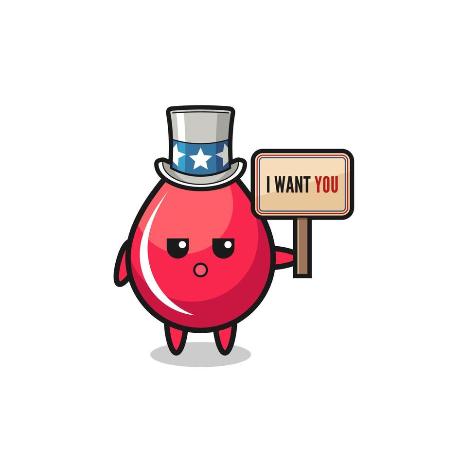 blood drop cartoon as uncle Sam holding the banner I want you vector
