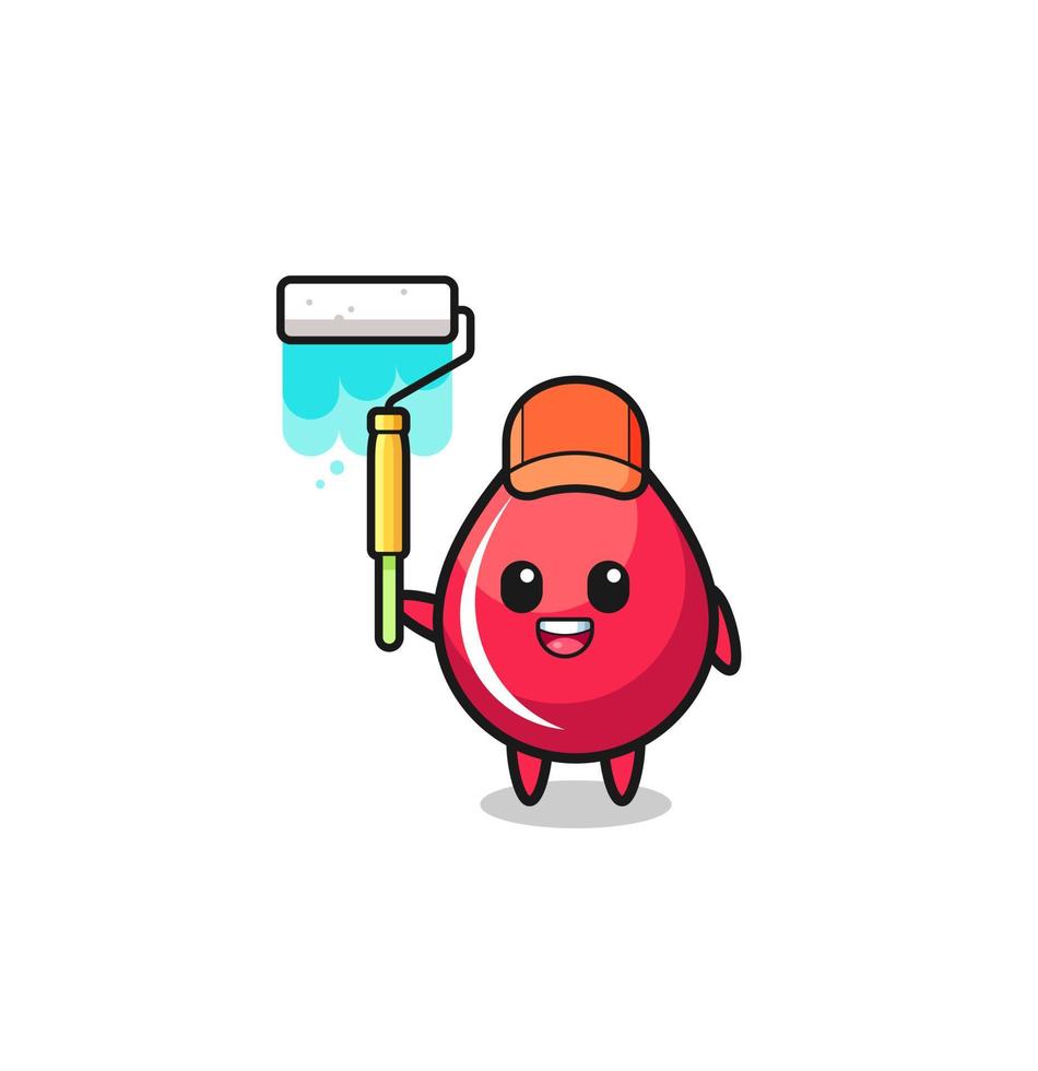 the blood drop painter mascot with a paint roller vector