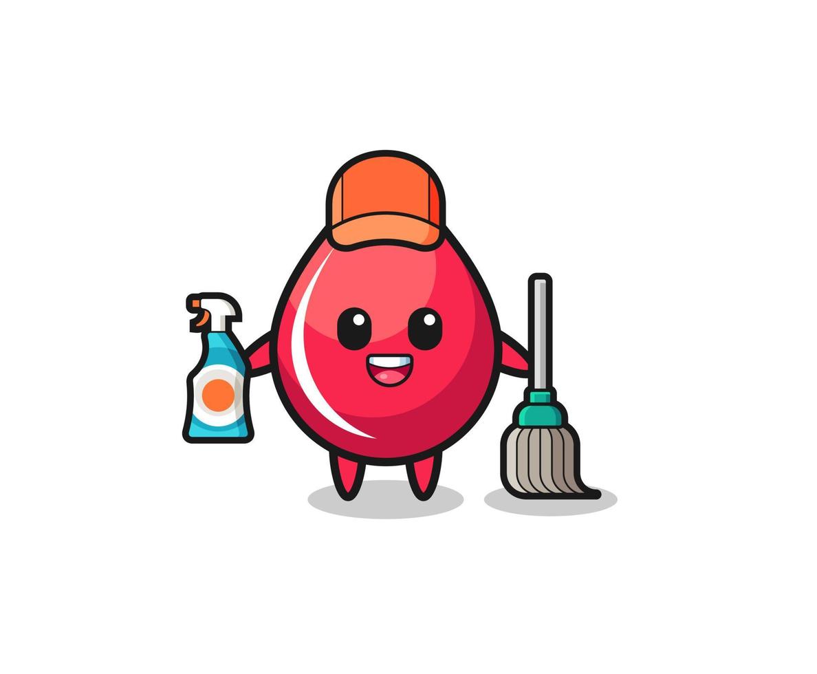 cute blood drop character as cleaning services mascot vector