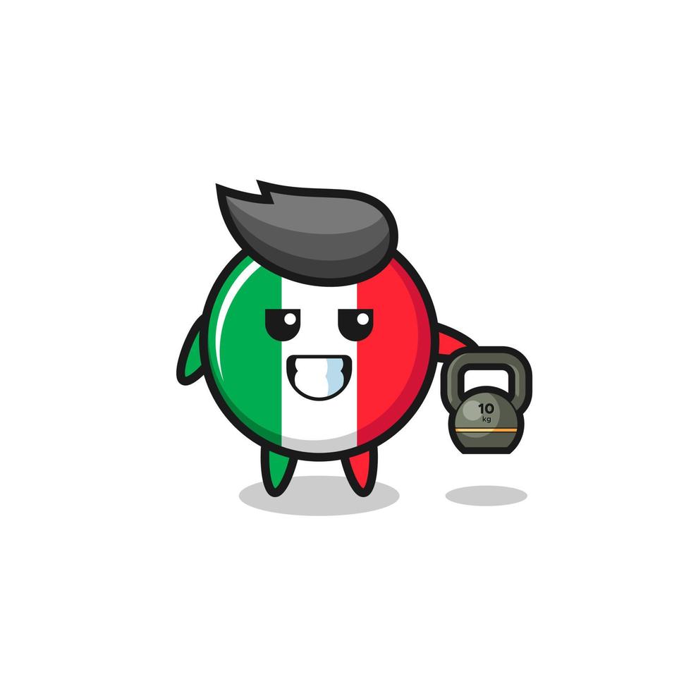 Italia bandera mascota levantando pesas rusas en el gimnasio vector