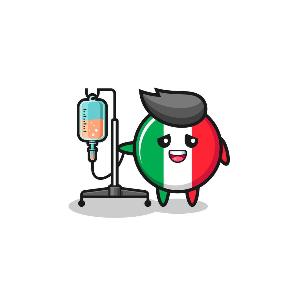 cute italy flag character standing with infusion pole vector