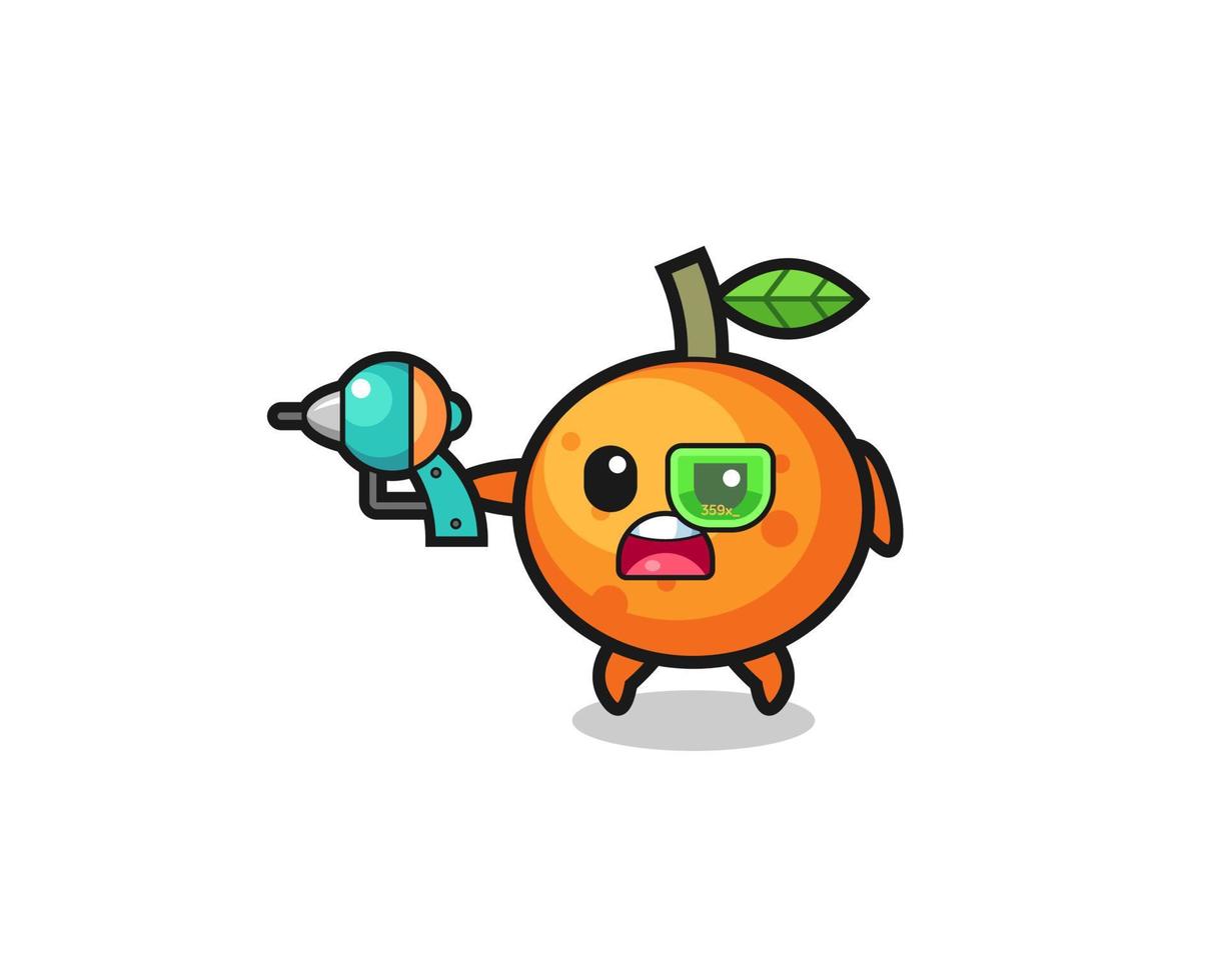 cute mandarin orange holding a future gun vector