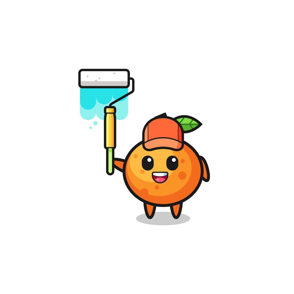 la mascota del pintor mandarina con un rodillo de pintura vector