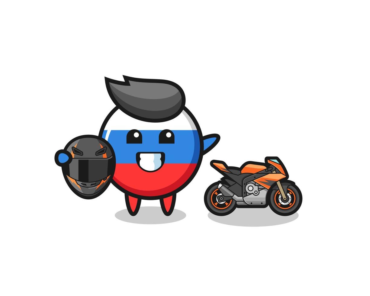 Cute dibujos animados de la bandera de Rusia como piloto de motos vector