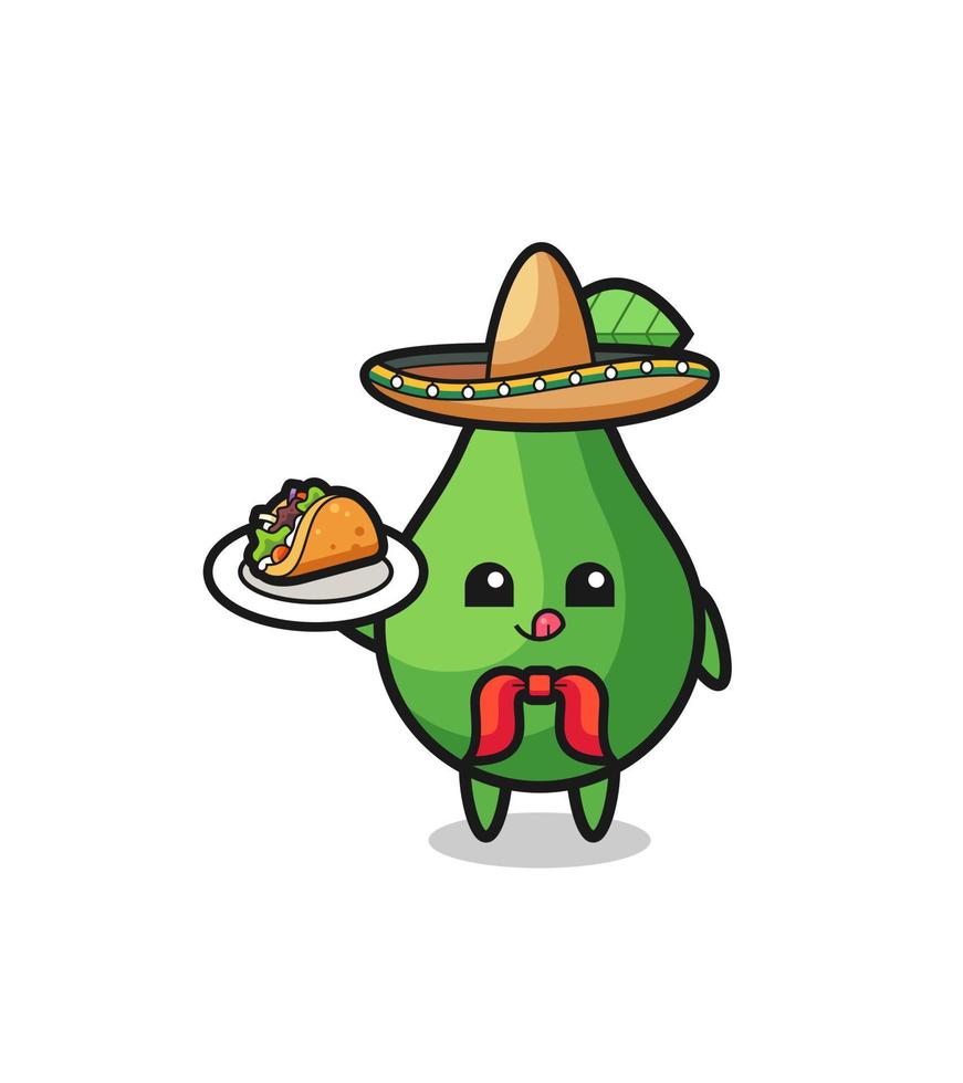 mascota de aguacate chef mexicano sosteniendo un taco vector