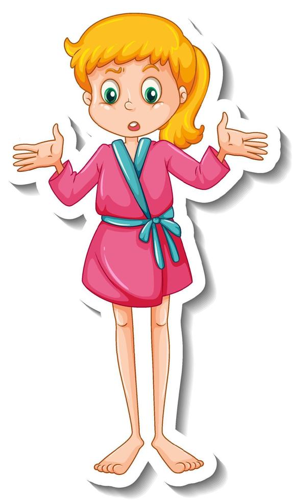 Sticker template with a girl wearing robe isolated vector