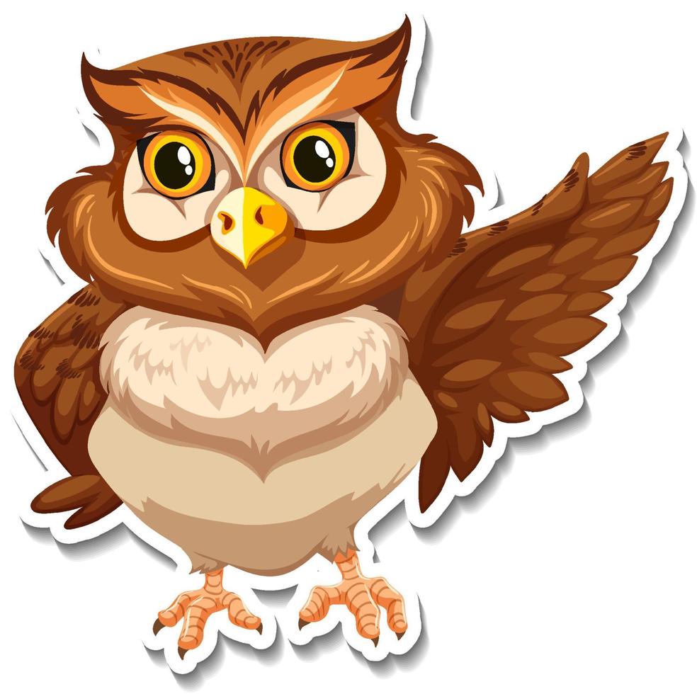 Brown owl bird cartoon character sticker vector