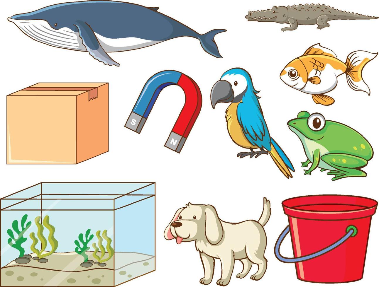 Set of various animals and objects vector