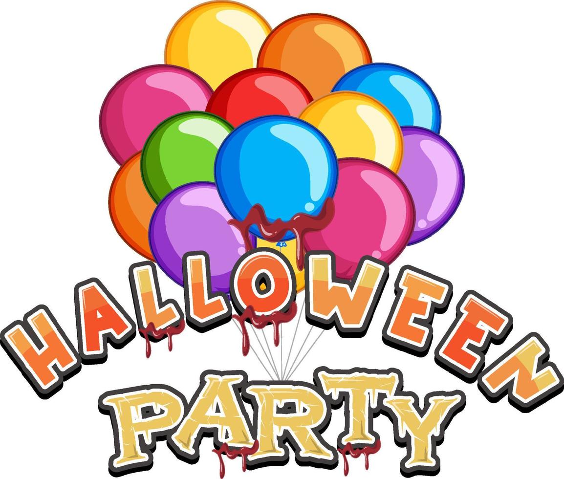 logo de palabra de fiesta de halloween con globos de colores vector