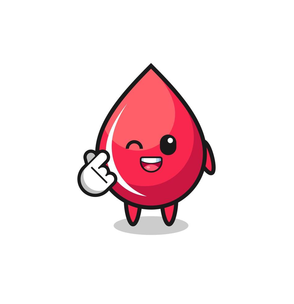 blood drop character doing Korean finger heart vector