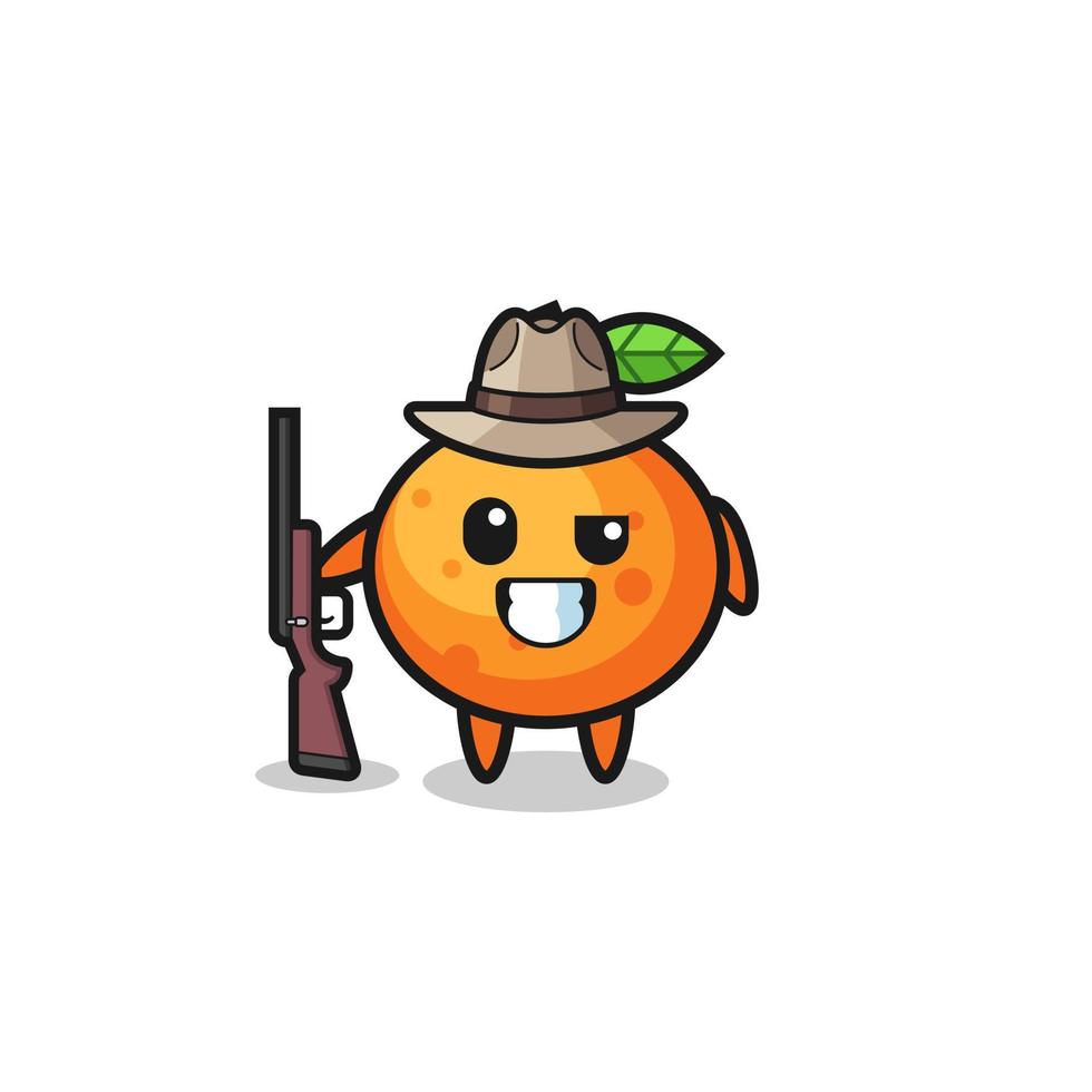 mandarin orange hunter mascot holding a gun vector