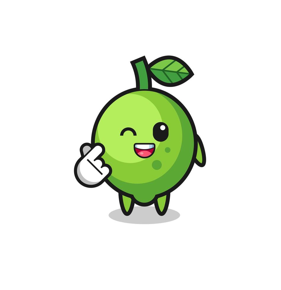 lime character doing Korean finger heart vector