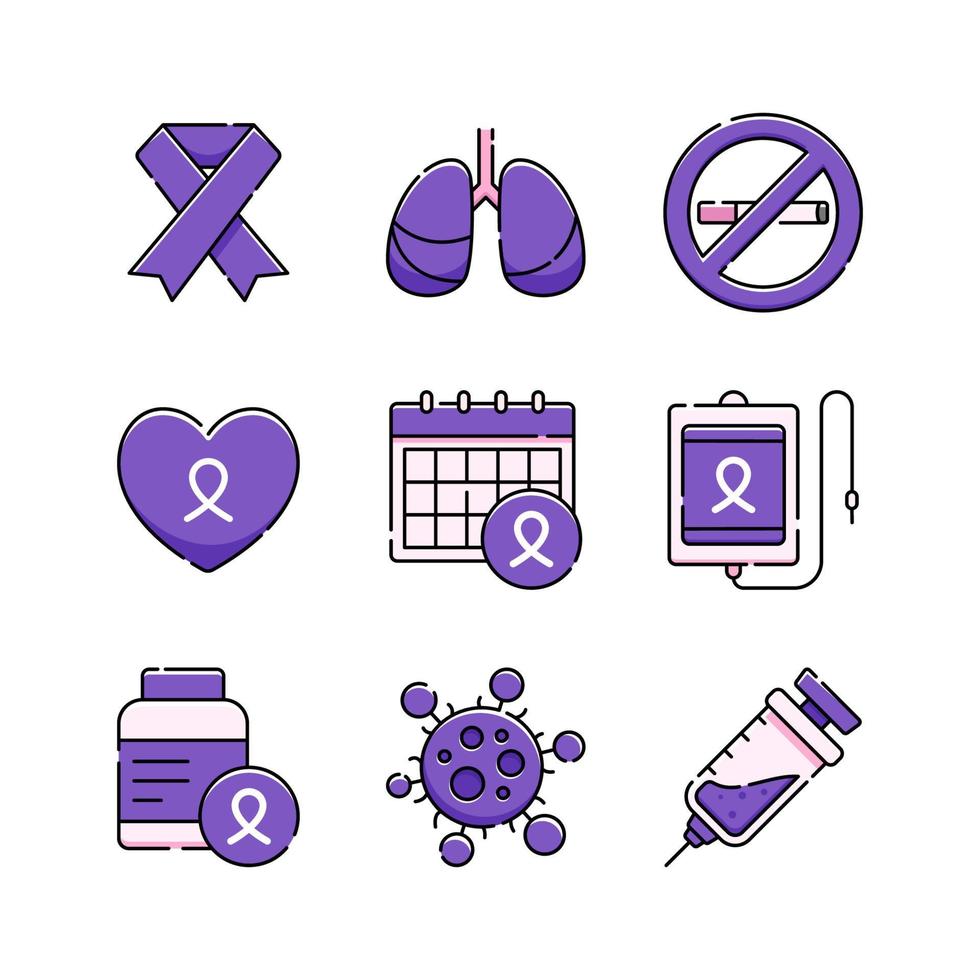 conjunto de iconos del día mundial del cáncer vector