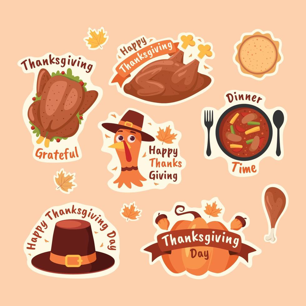 Happy Thanksgiving Day Sticker Set vector