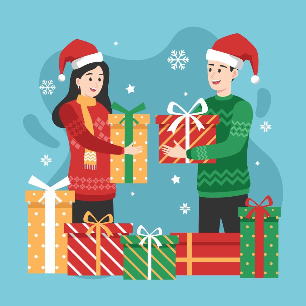 Christmas Gift Exchange With Friends 4026423 Vector Art At Vecteezy