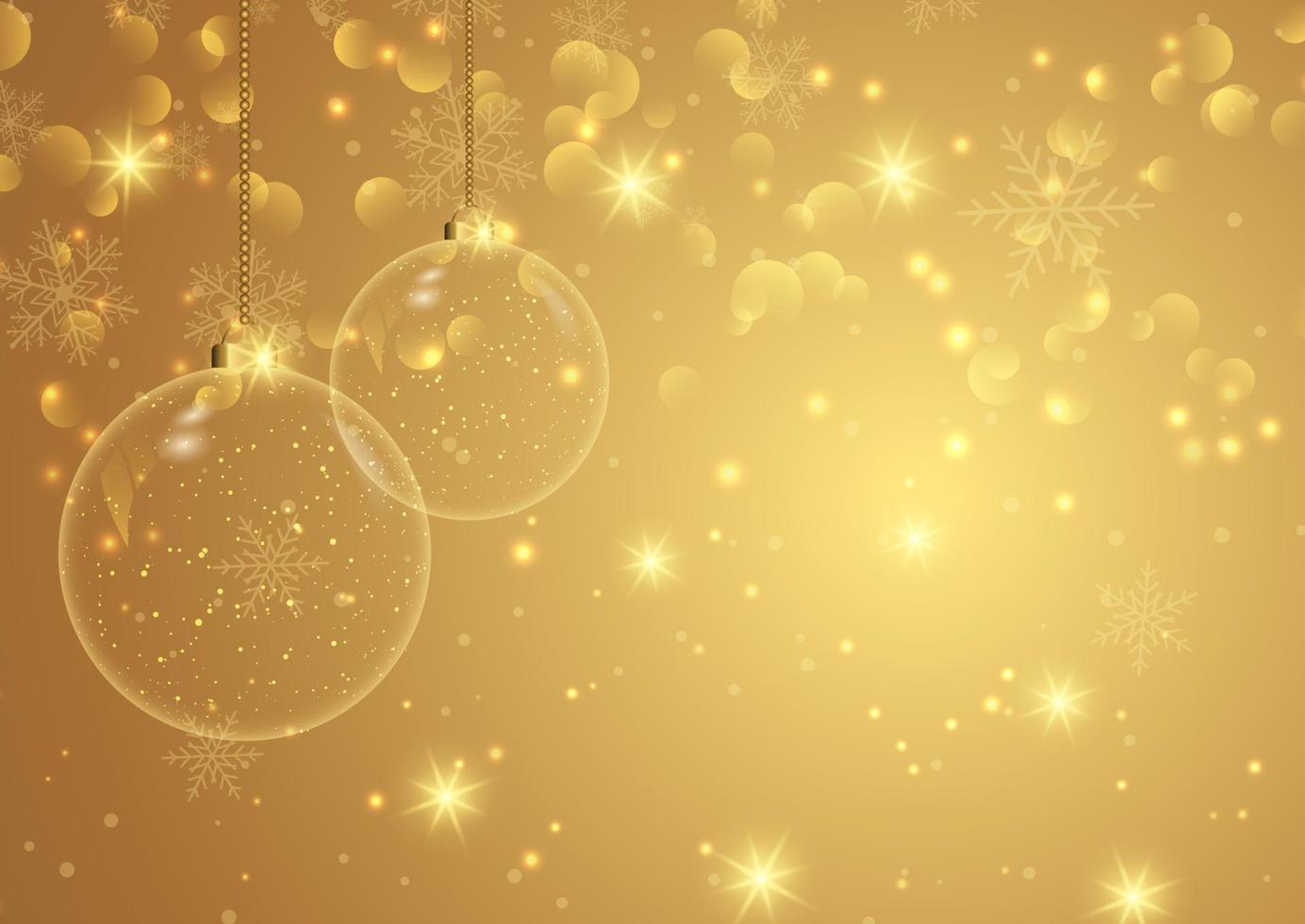 golden christmas background with hanging baubles vector