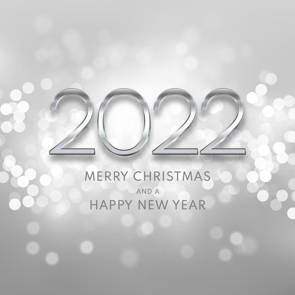 Silver Happy New Year background with metallic lettering vector