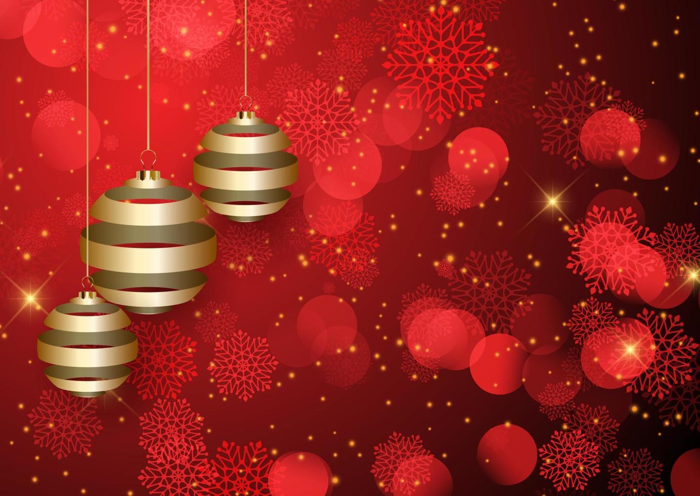 Christmas background with golden baubles and snowflakes vector