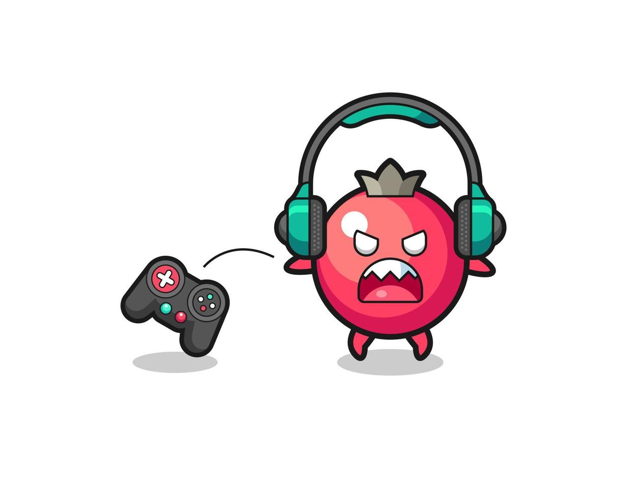 cranberry gamer mascot is angry vector