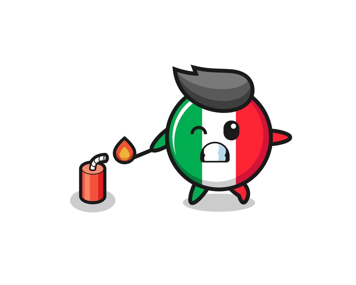 italy flag mascot illustration playing firecracker vector