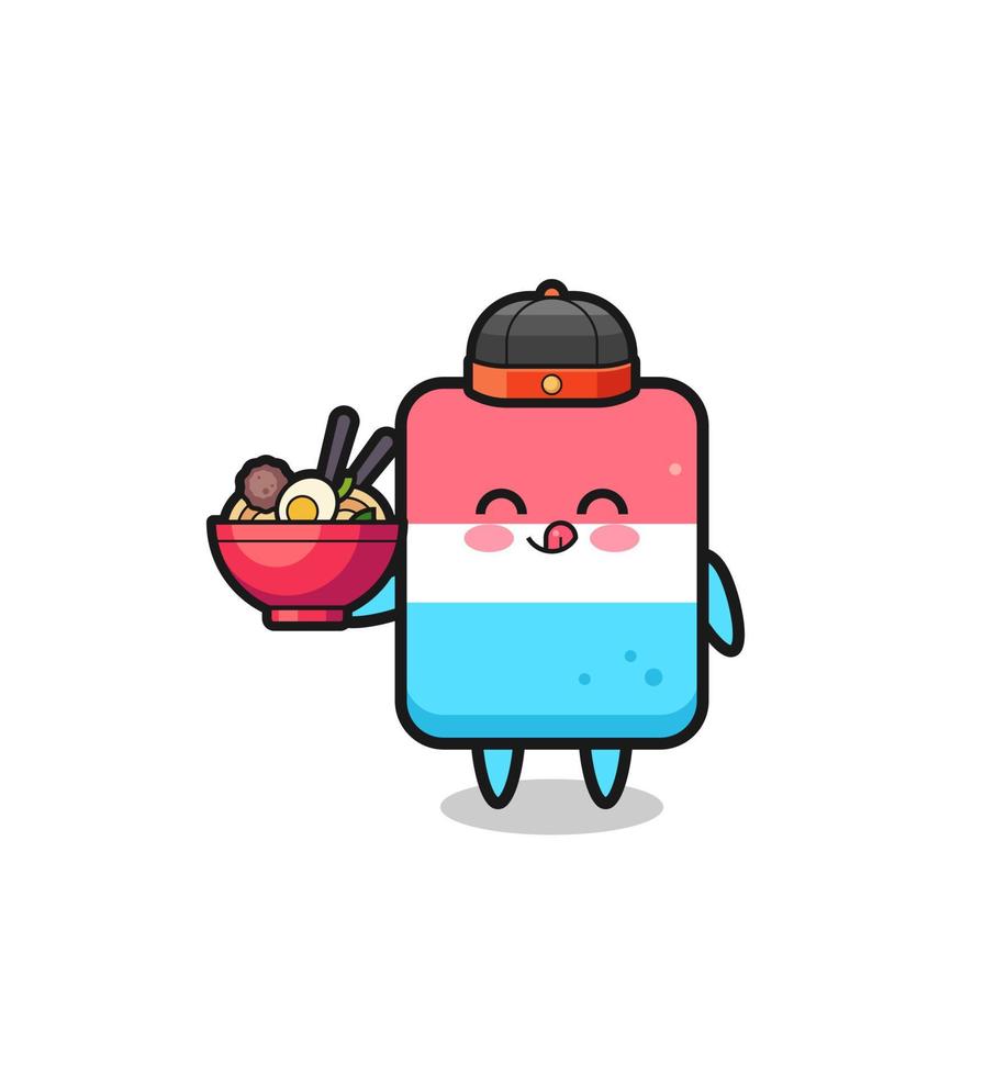 eraser as Chinese chef mascot holding a noodle bowl vector