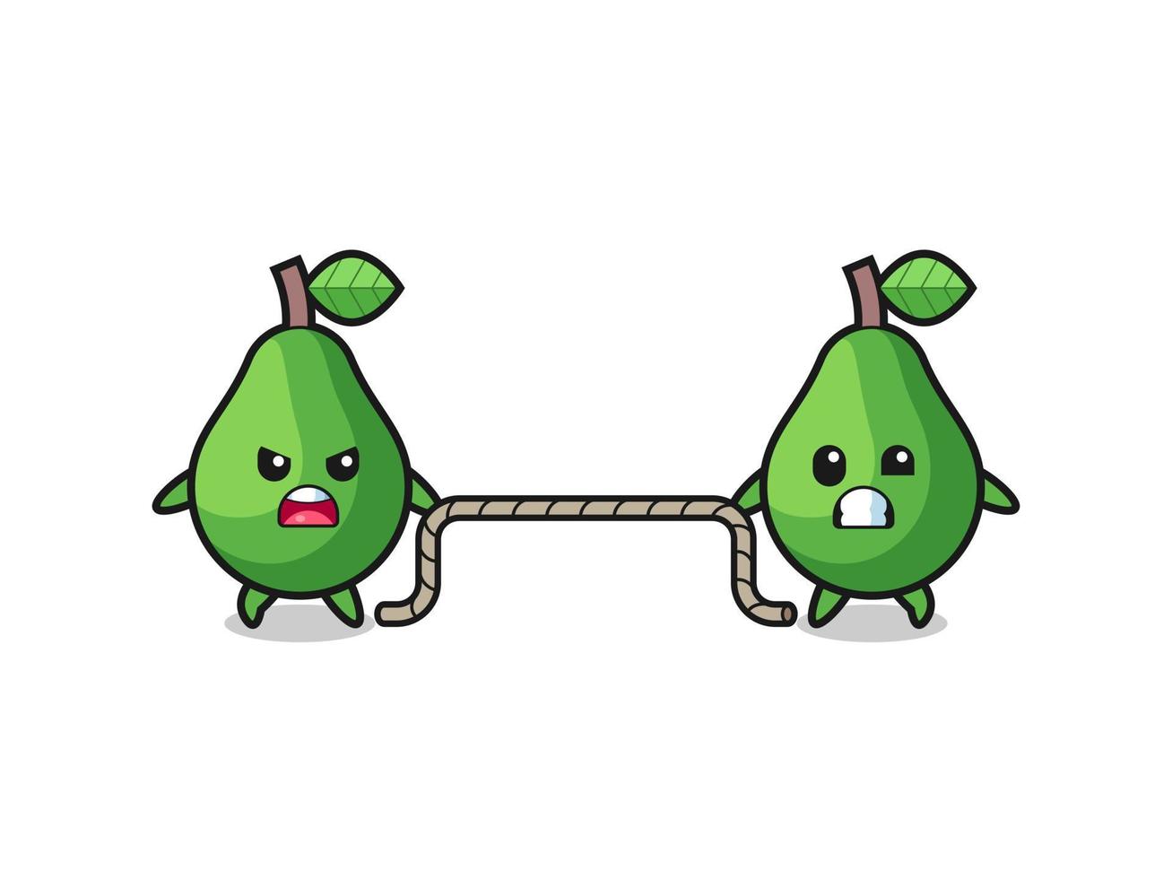 cute avocado character is playing tug of war game vector