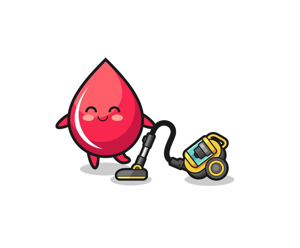 cute blood drop holding vacuum cleaner illustration vector