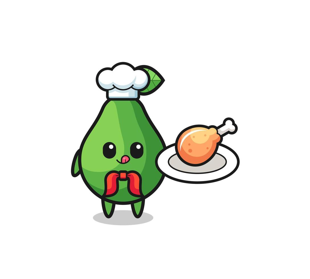 personaje de dibujos animados de chef de pollo frito con aguacate vector