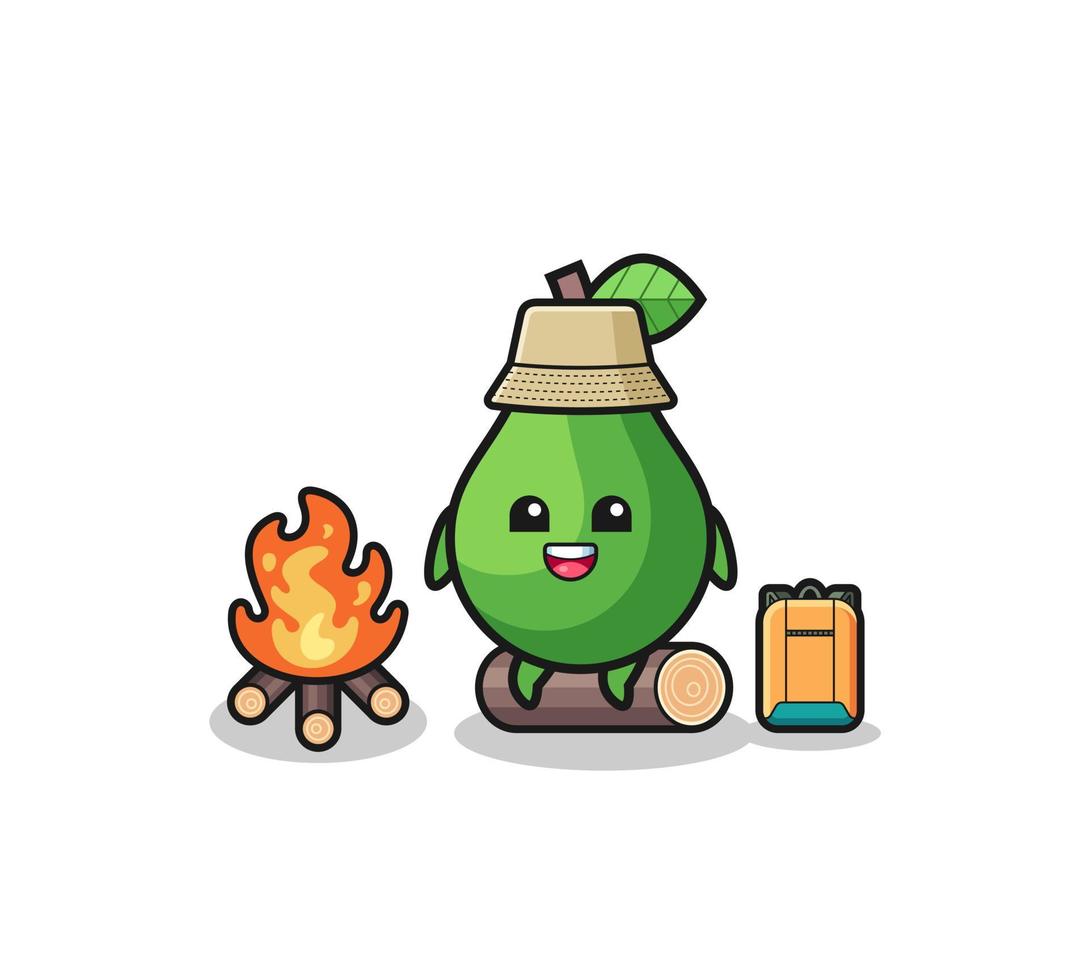 camping illustration of the avocado cartoon vector