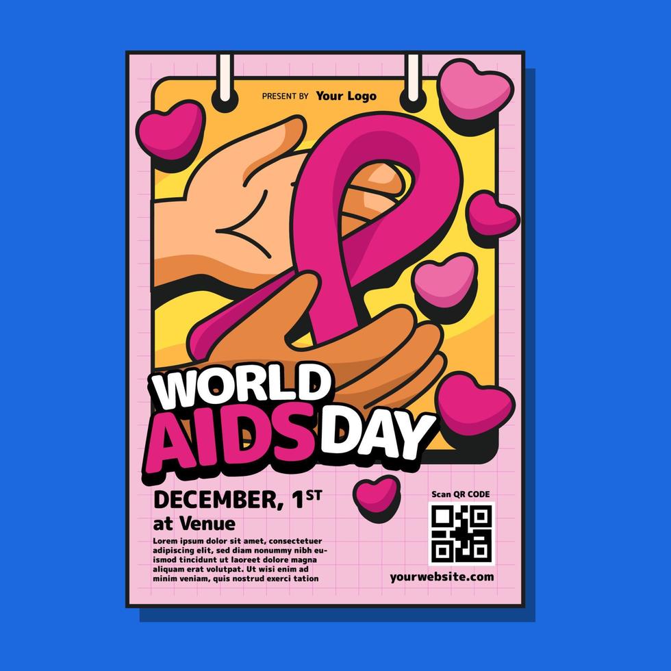 Hand Holding Ribbon Celebrate World AIDS Day Poster vector