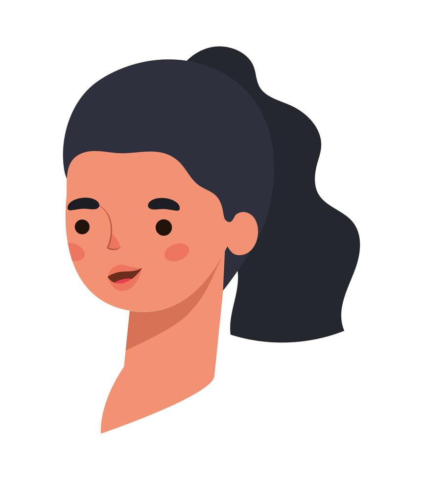 Rostro de mujer con cabello negro y ponytale sobre un fondo blanco. vector