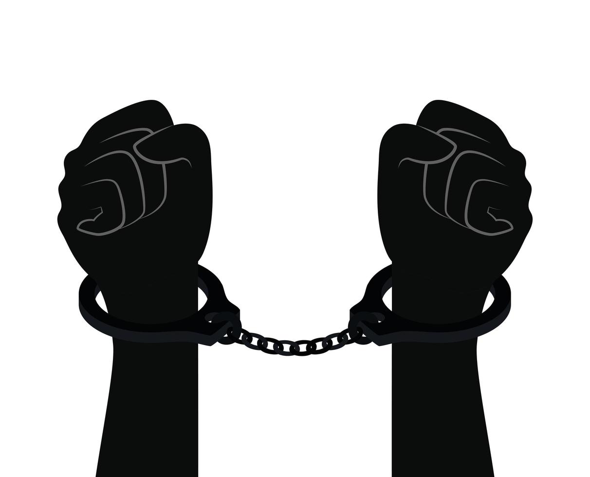 silhouette of two hands with a fist and handcuff vector