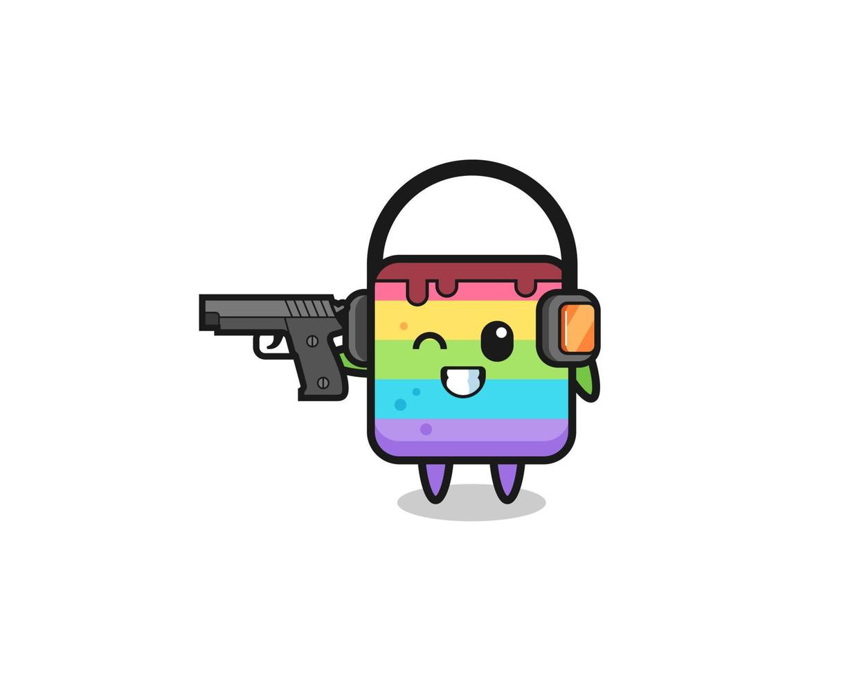 illustration of rainbow cake cartoon doing shooting range vector