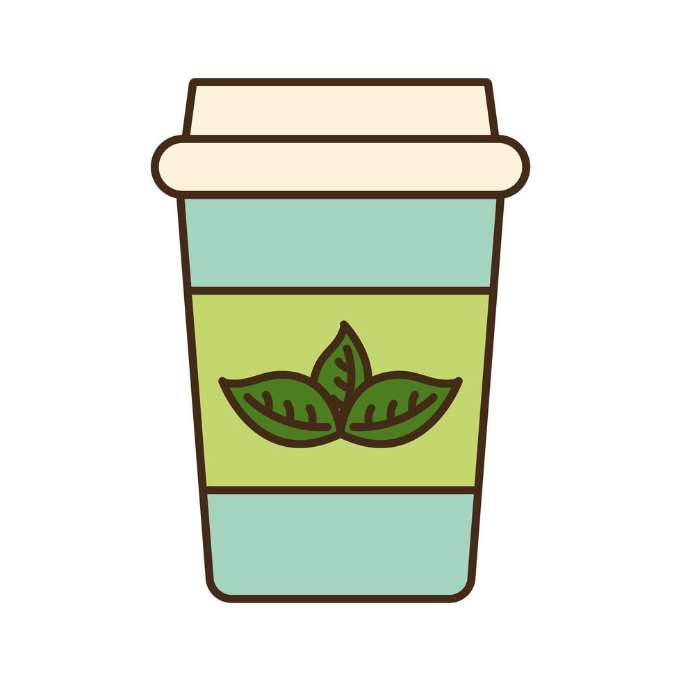 tea mug with leaves line and fill style icon vector design