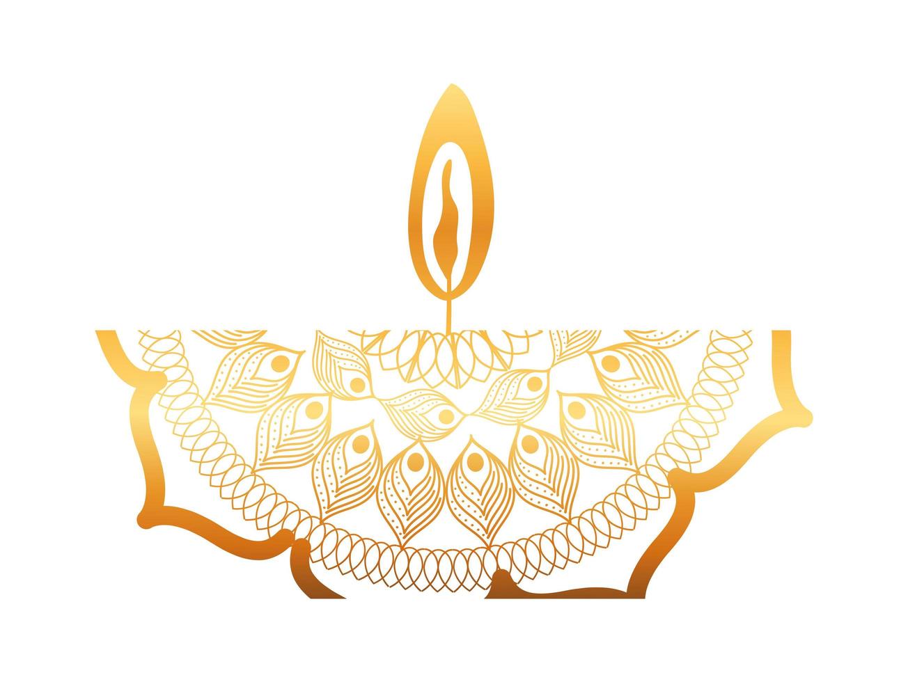 mandala of color ligth orange with a red candle on white background vector