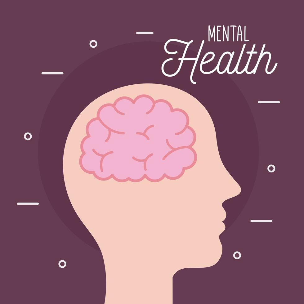 mental health with brain inside head vector design