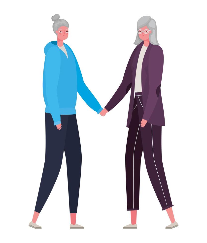 Senior women cartoons holding hands vector design