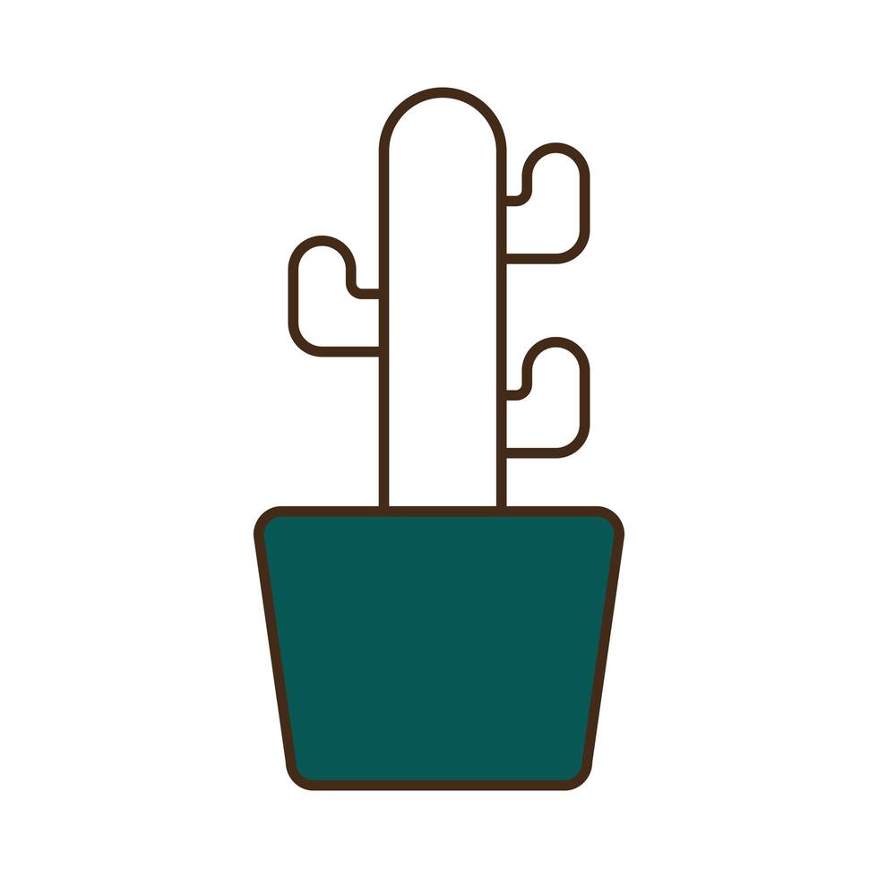 planta de cactus dentro de la línea de maceta y diseño de vector de icono de estilo de relleno