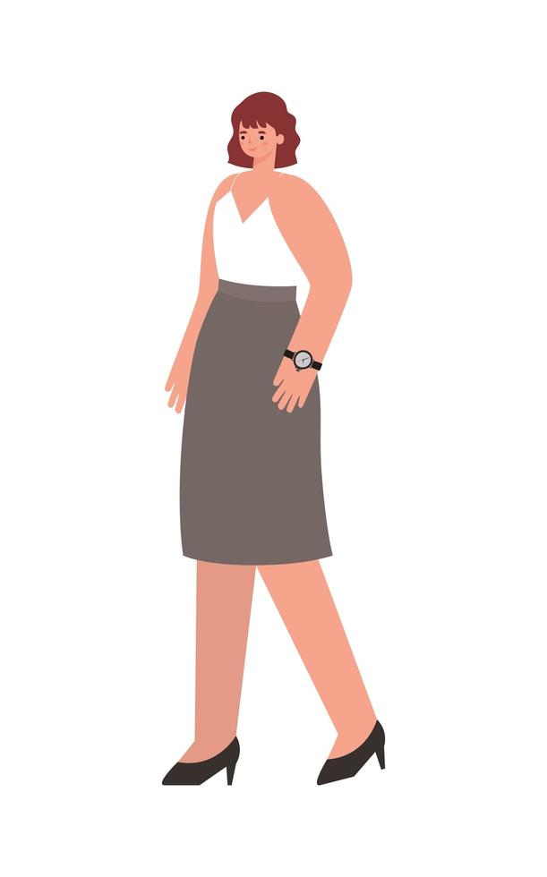 woman dressed in khaki skirt and heels vector